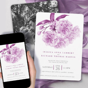 Invitación Boda fotográfico de color acuático con flores de á