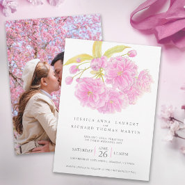 Invitación Boda fotográfico de color acuático con flores de c