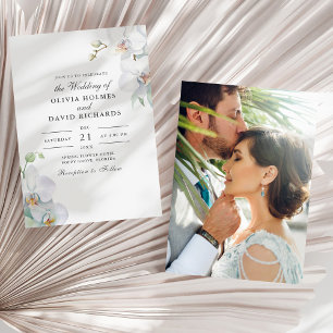 Invitación Boda fotográfico de color naranja blanco Minimalis