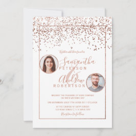Invitación boda fotográfico de confeti dorado Rosa