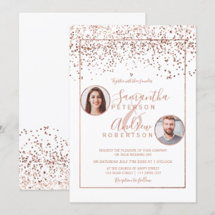 Invitación boda fotográfico de confeti dorado Rosa