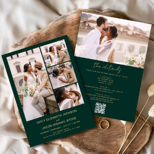 Invitación Boda fotográfico de Emerald Green All In One QR Co