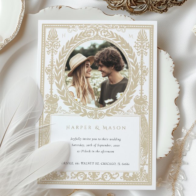 Invitación Boda fotográfico de época Ornate Laurel (Subido por el creador)