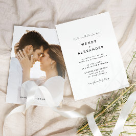 Invitación Boda fotográfico de escritura blanca moderna