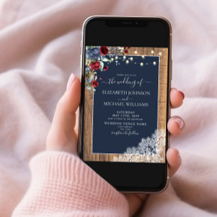 Invitación Boda fotográfico de escritura de madera azul de bo