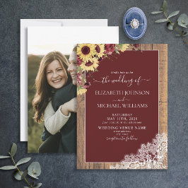 Invitación Boda fotográfico de escritura de madera de girasol