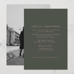 Invitación Boda fotográfico de escritura formal rosa verde mi