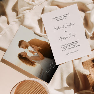 Invitación Boda fotográfico de escritura mínima clásica de es
