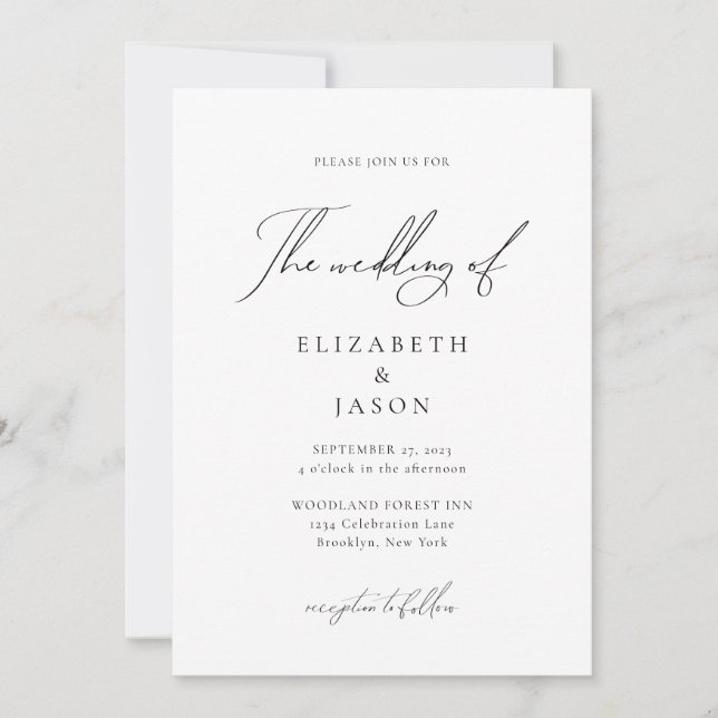 Invitación Boda fotográfico de escritura negra romántica (Anverso)