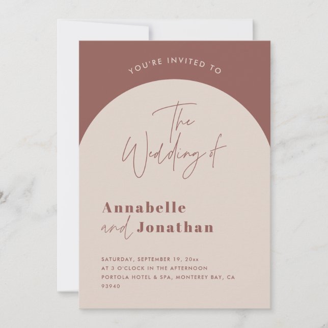 Invitación Boda fotográfico de escritura verde de arco modern (Anverso)