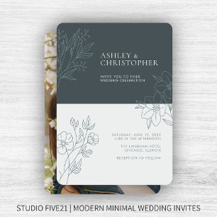 Invitación Boda fotográfico de esquema de follaje gris de esp