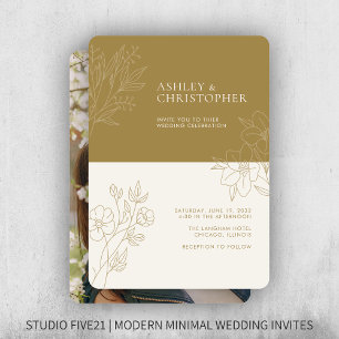 Invitación Boda fotográfico de esquema mínimo de follaje de o