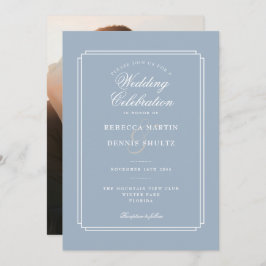 Invitación Boda fotográfico de estilo Art Deco con guión azul