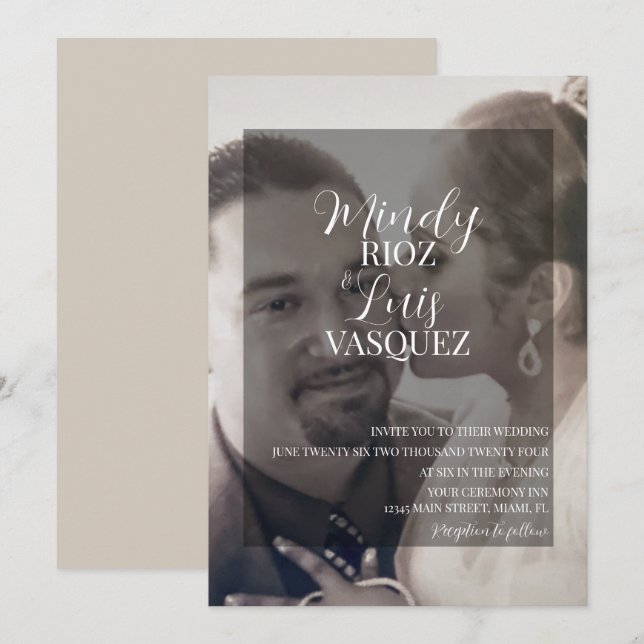 Invitación Boda fotográfico de estilo moderno Faux Velum Tran (Anverso / Reverso)