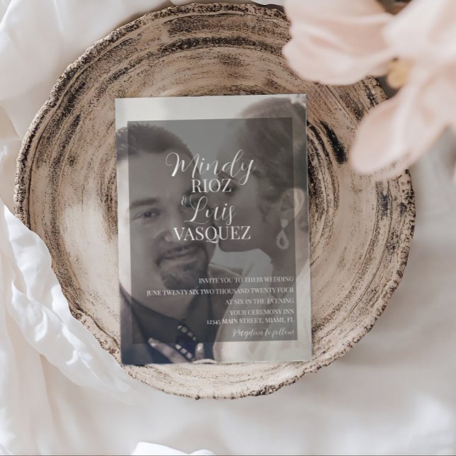 Invitación Boda fotográfico de estilo moderno Faux Velum Tran (Subido por el creador)