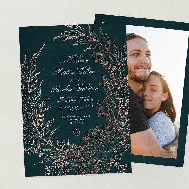 Invitación Boda fotográfico de flor romántica Wreath (Subido por el creador)