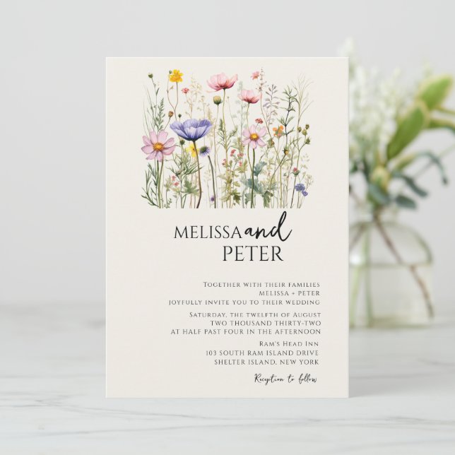 Invitación Boda fotográfico de Flor silvestre (Anverso de pie)
