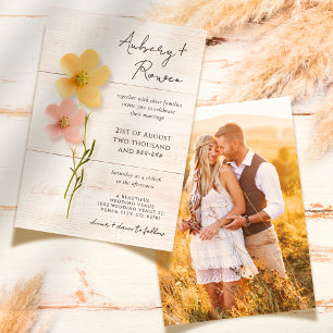 Invitación Boda fotográfico de Flor Silvestre Rustic Wood PRE