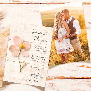 Invitación Boda fotográfico de Flor Silvestre Rustic Wood PRE