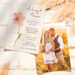 Invitación Boda fotográfico de Flor Silvestre Rustic Wood PRE