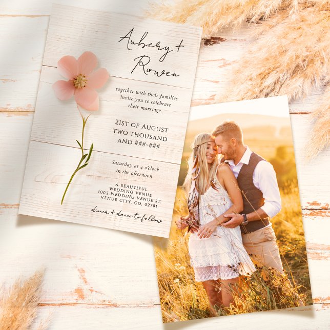 Invitación Boda fotográfico de Flor Silvestre Rustic Wood PRE (Subido por el creador)