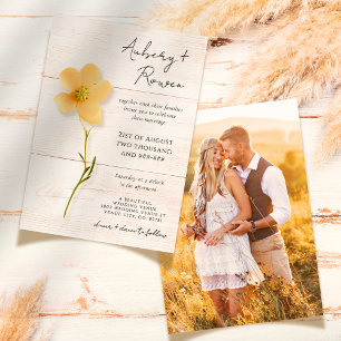 Invitación Boda fotográfico de Flor Silvestre Rustic Wood PRE