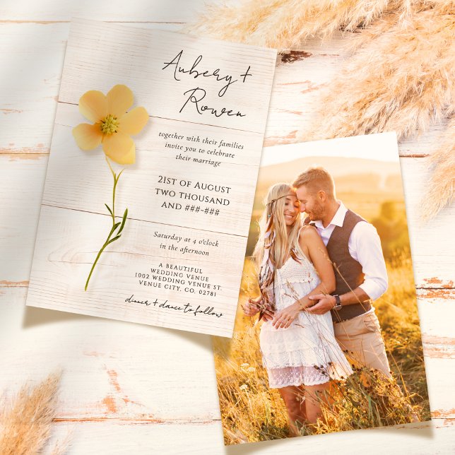 Invitación Boda fotográfico de Flor Silvestre Rustic Wood PRE (Subido por el creador)