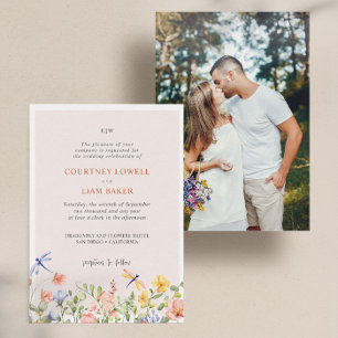 Invitación BODA fotográfico de flores blandas y libagonflies 