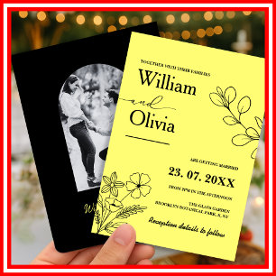 Invitación Boda fotográfico de flores silvestres amarillas de