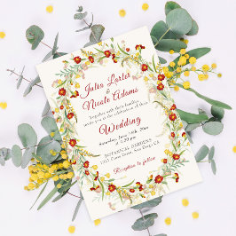 Invitación Boda fotográfico de flores silvestres amarillo mar