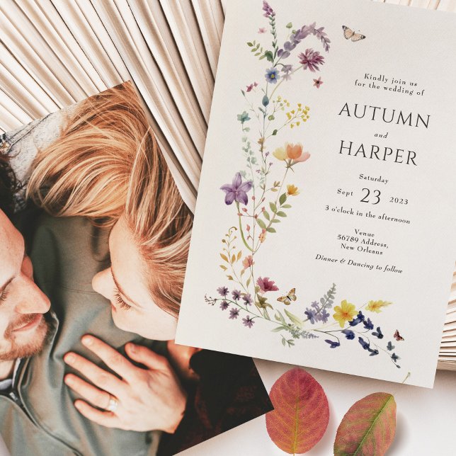 Invitación Boda fotográfico de Flores silvestres Elegant Boho (Subido por el creador)