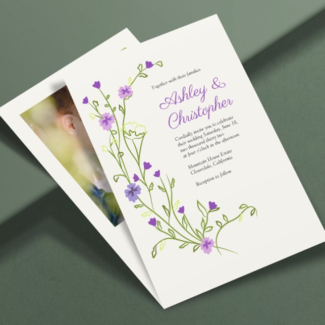 Invitación Boda fotográfico de flores silvestres púrpura mini (Subido por el creador)