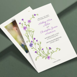 Invitación Boda fotográfico de flores silvestres púrpura mini