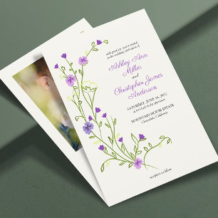 Invitación Boda fotográfico de flores silvestres púrpura mini