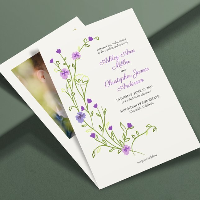 Invitación Boda fotográfico de flores silvestres púrpura mini (Subido por el creador)