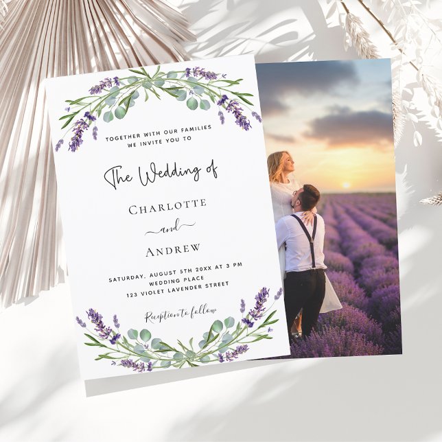 Invitación Boda fotográfico de flores violetas de lavanda (Subido por el creador)