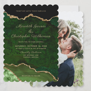 Invitación Boda fotográfico de Geode Verde Dorado de Scallop 