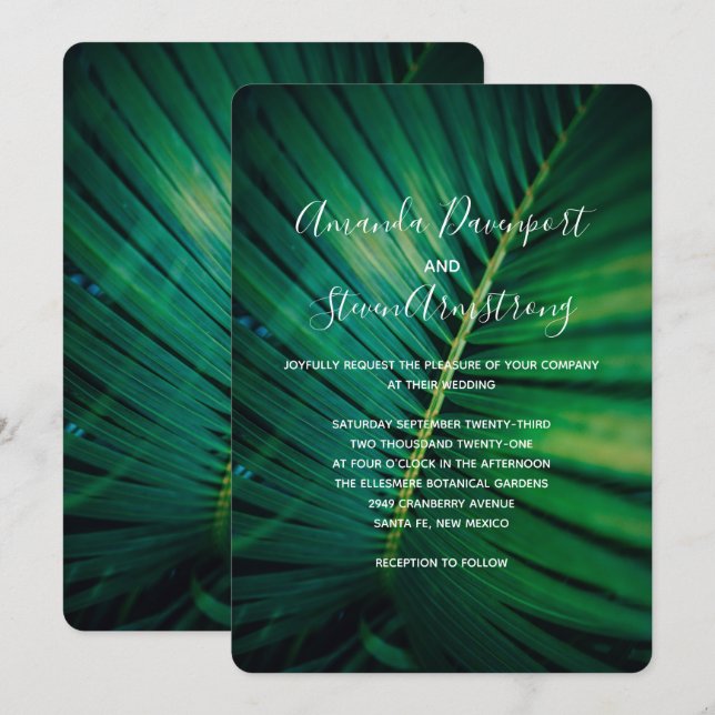 Invitación Boda fotográfico de Green Leaf Palm Frond (Anverso / Reverso)