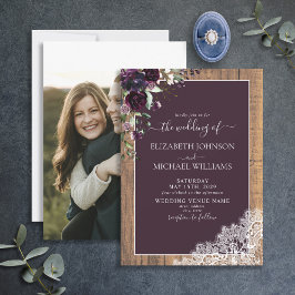 Invitación Boda fotográfico de guion de madera púrpura de plu
