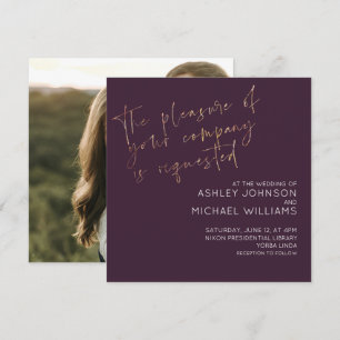 Invitación Boda fotográfico de guion dorado de Plum mínimo
