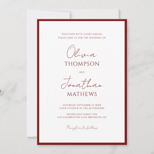 Invitación Boda fotográfico de guiones de la frontera roja de (Anverso)