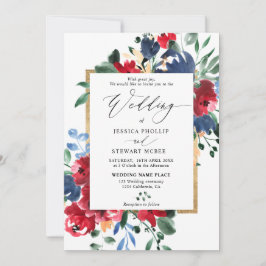 Invitación Boda fotográfico de guiones de oro floral de la ar