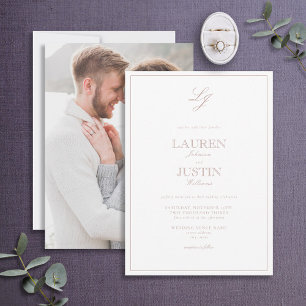Invitación Boda fotográfico de guiones monograma con Rosa clá