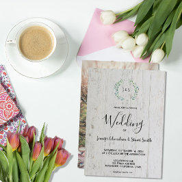 Invitación Boda fotográfico de hojas de acuarela rústicas