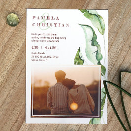 Invitación Boda fotográfico de hojas tropicales verdes marron