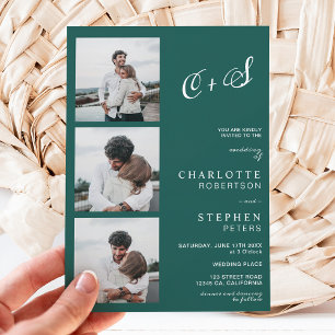 Invitación Boda fotográfico de iniciales ocasionales verdes e