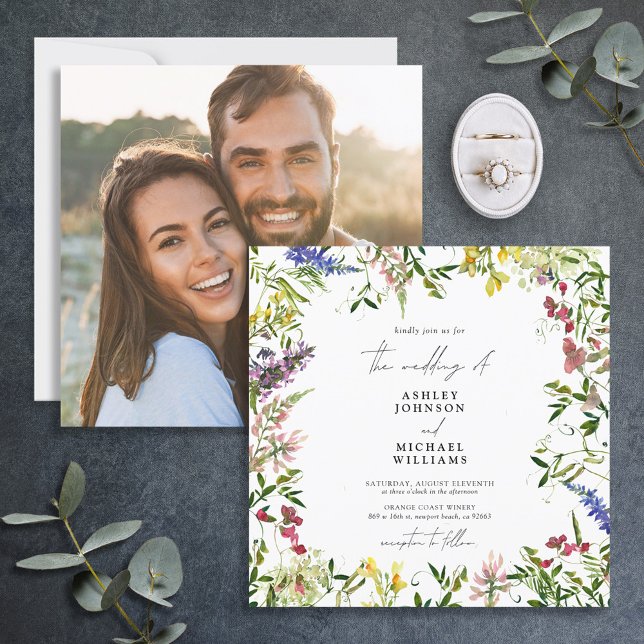 Invitación Boda fotográfico de la caligrafía de flor silvestr (Subido por el creador)