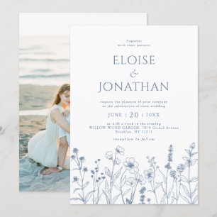 Invitación Boda fotográfico de la flor silvestre de Periwinkl