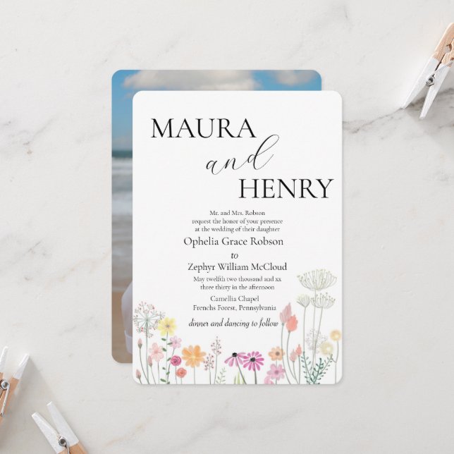 Invitación Boda fotográfico de la flor silvestre de primavera (Anverso/Reverso In Situ)