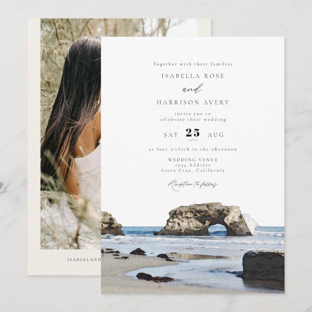 Invitación BODA fotográfico de la línea acuática de la playa  (Anverso / Reverso)